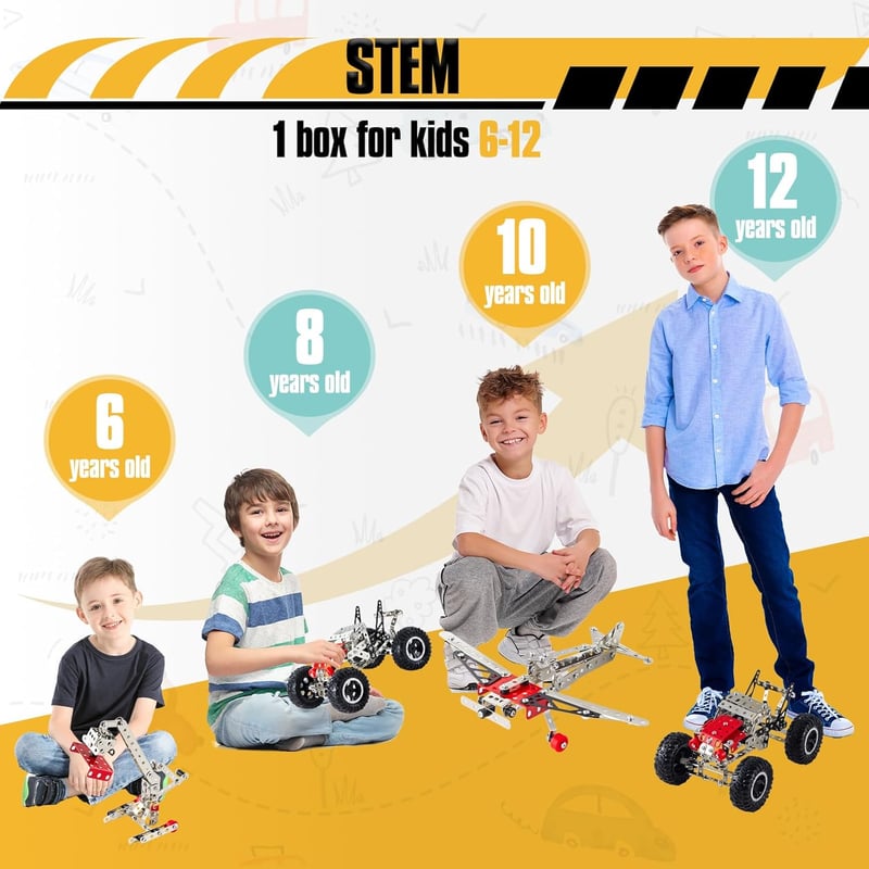 STEM Engineering Kit for Boys - 6-in-1 Metal Vehicles