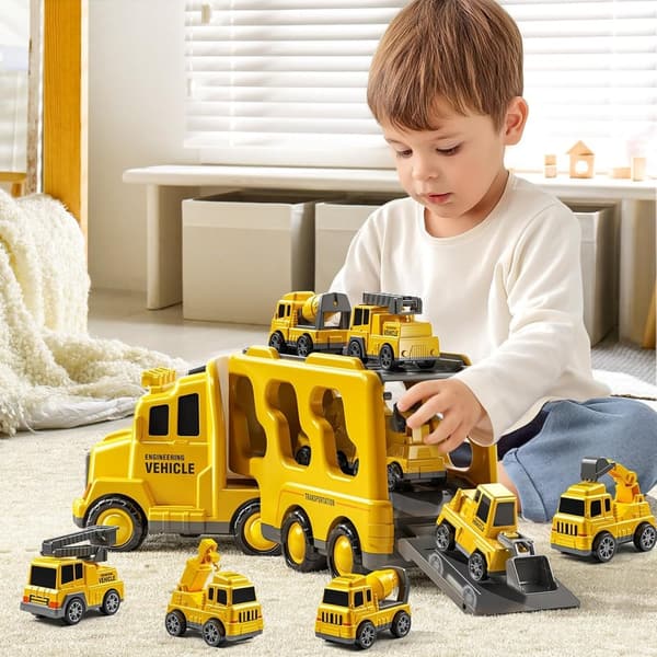 7-in-1 Construction Truck Toy Set for Boys Ages 3-6