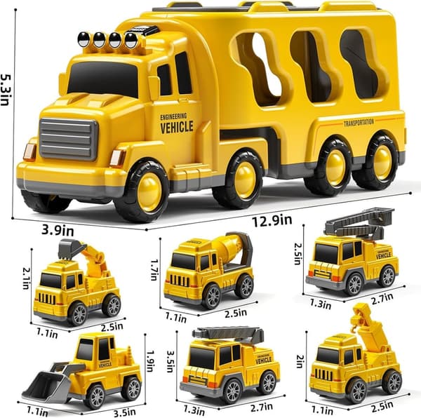 7-in-1 Construction Truck Toy Set for Boys Ages 3-6