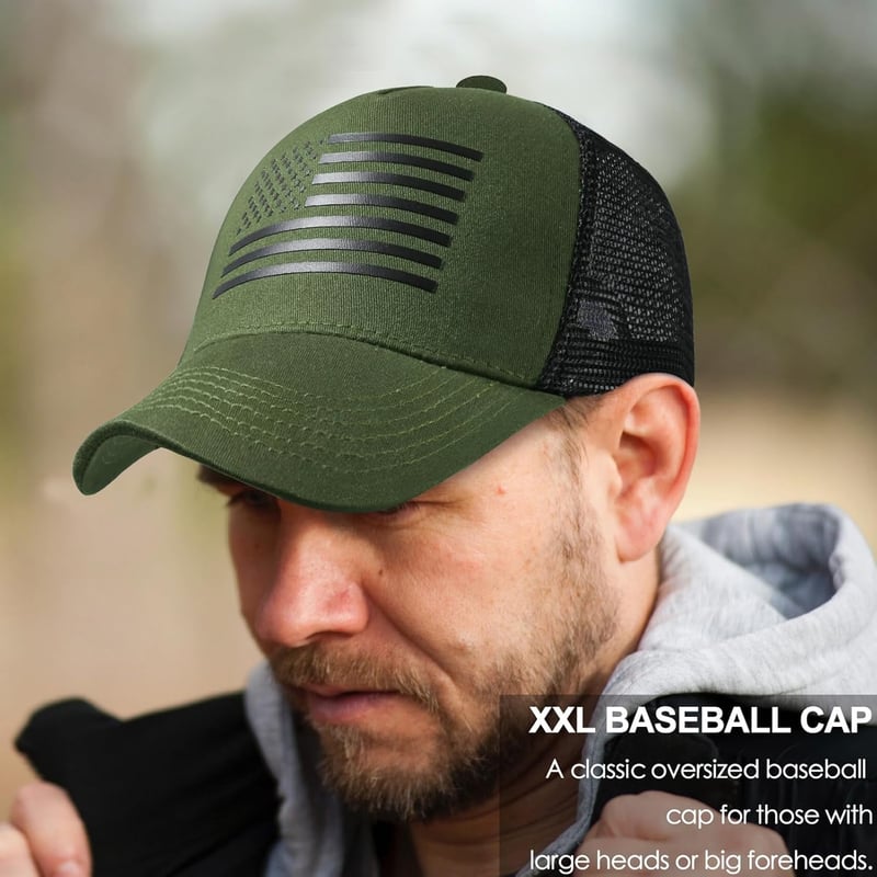 XXL American Flag Trucker Hat - Breathable Mesh Cap for Men