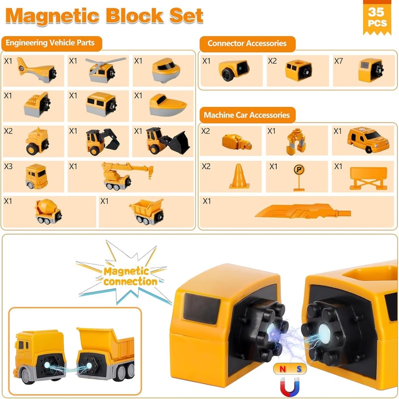Magnetic Construction Vehicle Toys Set for Kids Age 3-8