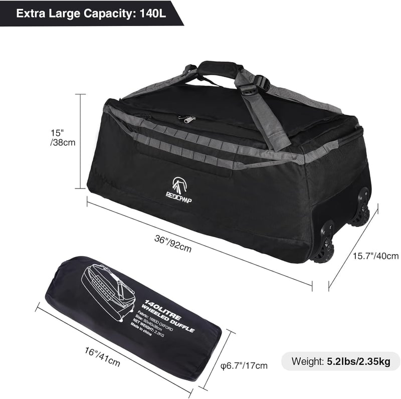 Large Travel Duffel Bag with Wheels - Foldable 85L/120L/140L