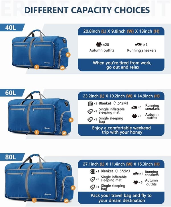 Large Packable Travel Duffle Bag with Shoe Compartment