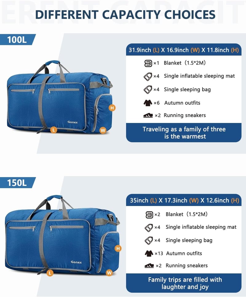 Large Packable Travel Duffle Bag with Shoe Compartment