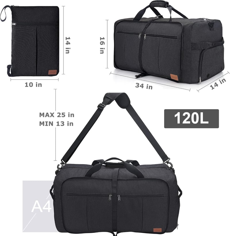 Waterproof 120L Travel Duffel Bag with Shoe Compartment