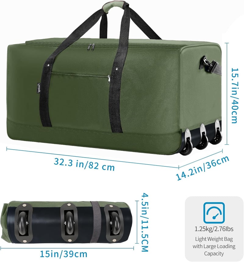 120L Light Weight Rolling Duffel Bag with 3 Wheels
