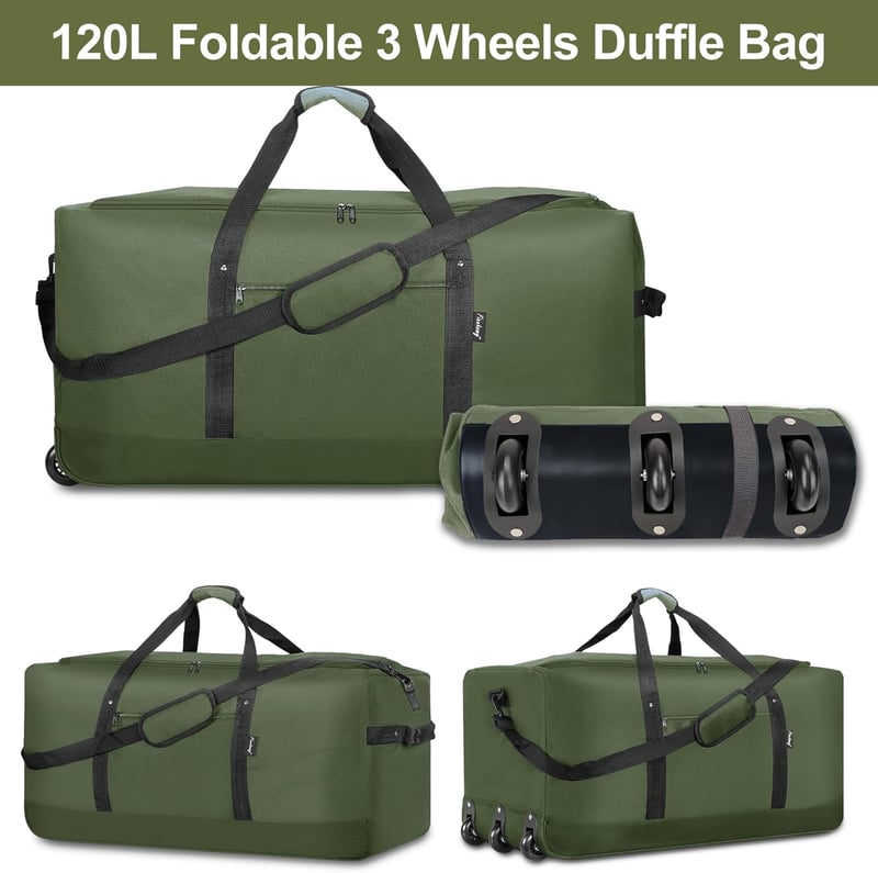 120L Light Weight Rolling Duffel Bag with 3 Wheels