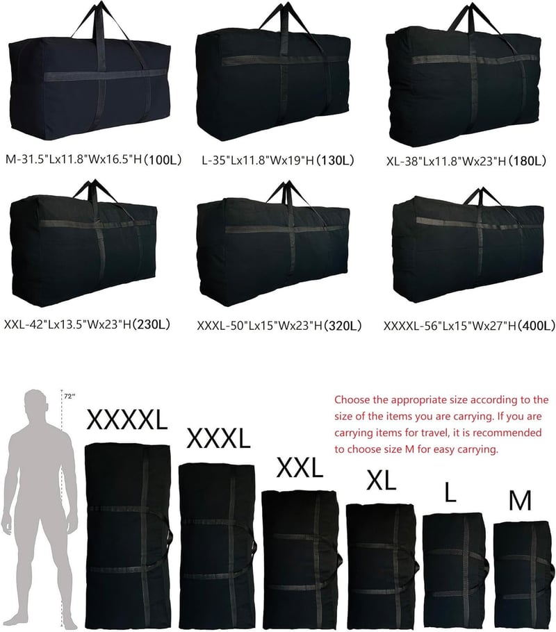 Extra Large Foldable Duffle Bag with Zippers for Travel