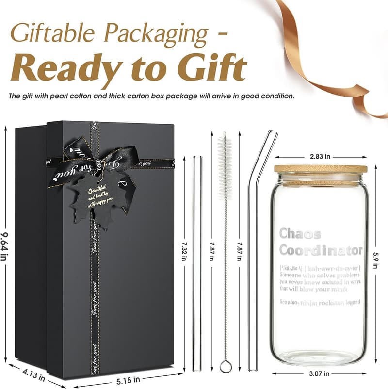 Boss Day Gift: 16oz Glass Cup for Women
