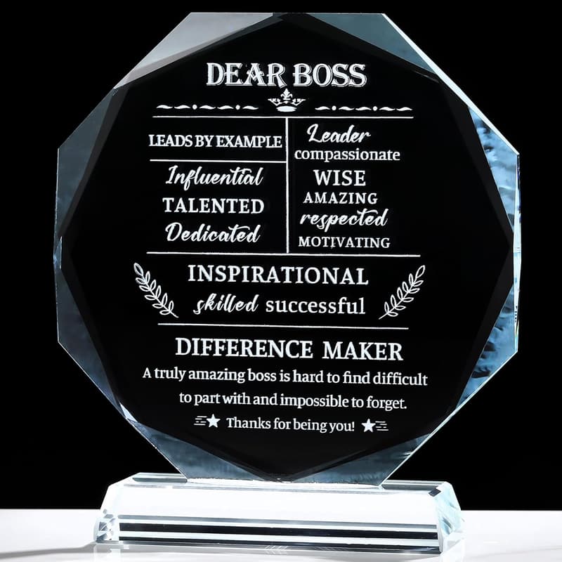 Boss Day Crystal Plaque - Appreciation Gift for Him/Her