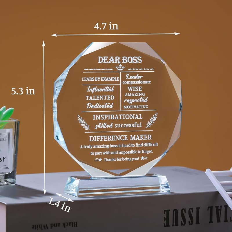 Boss Day Crystal Plaque - Appreciation Gift for Him/Her