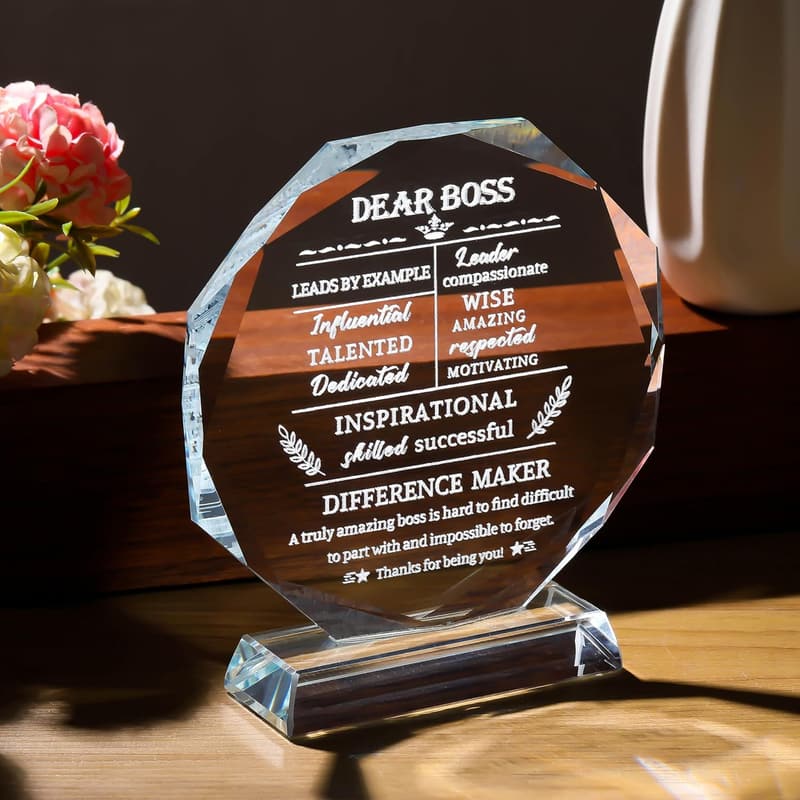 Boss Day Crystal Plaque - Appreciation Gift for Him/Her