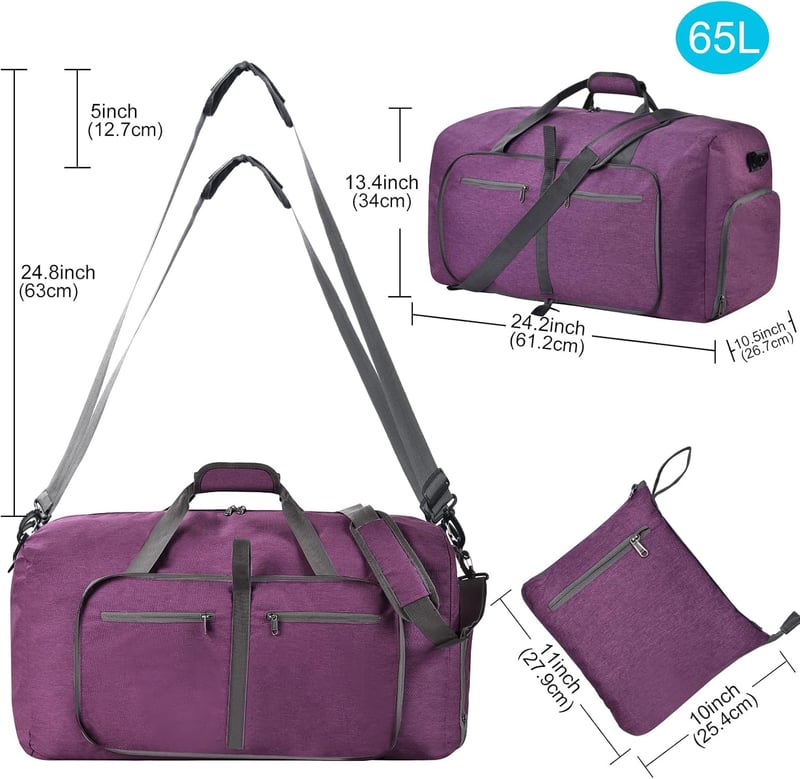 Foldable Waterproof Duffle Bag with Shoe Compartment