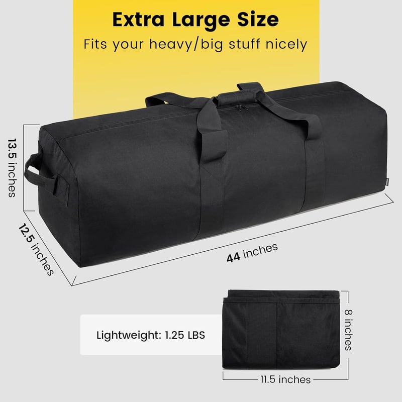 Extra Large Black Duffle Bag for Travel and Camping - 120L