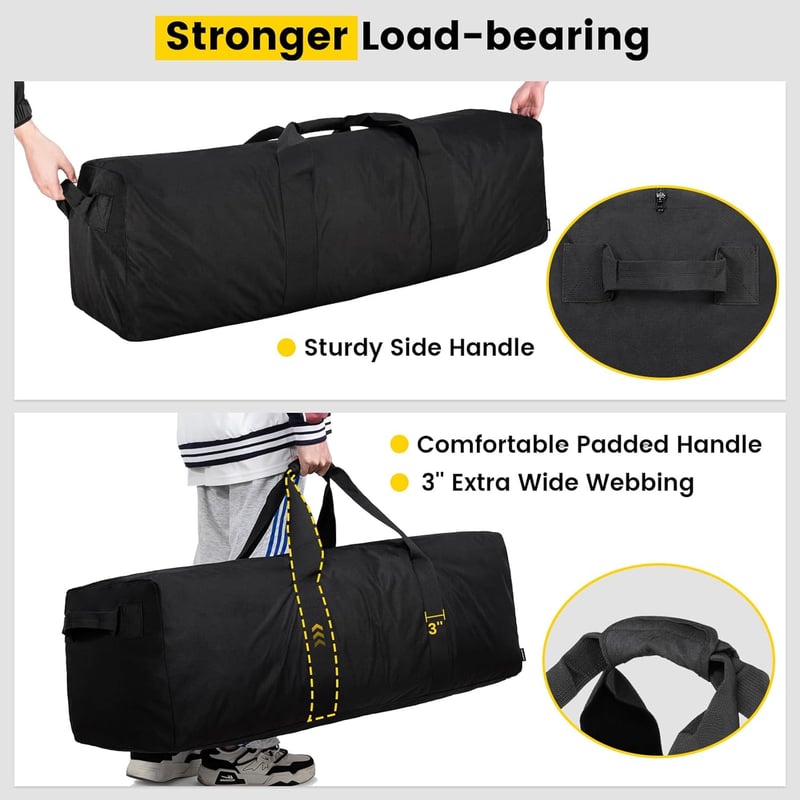 Extra Large Black Duffle Bag for Travel and Camping - 120L