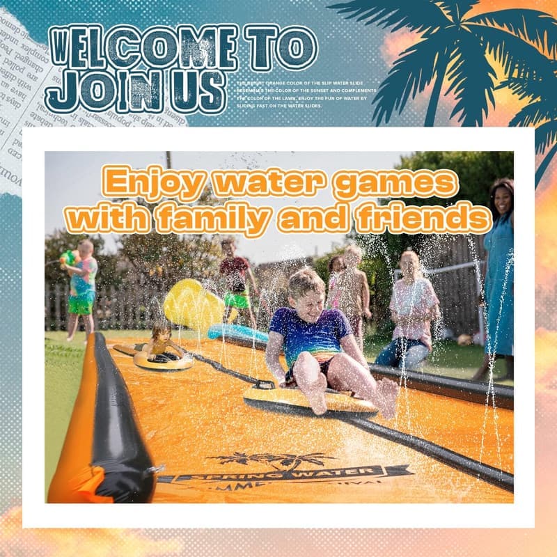 Extra Long Slip and Water Slide with Sprinkler and Bodyboards