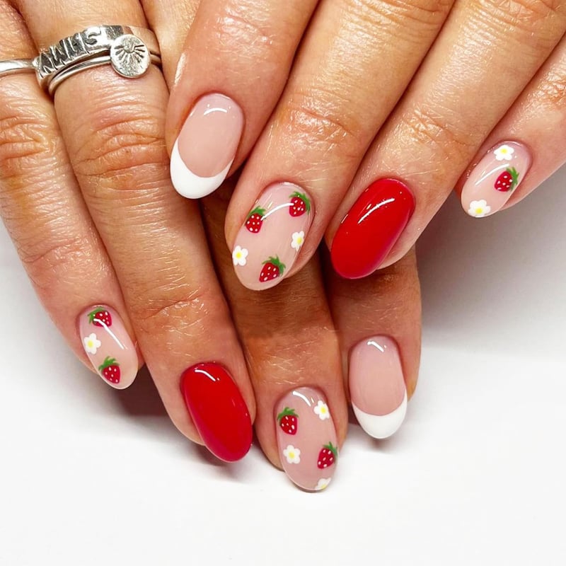Cute Glossy Red Short French Tip Press-On Nails for Girls