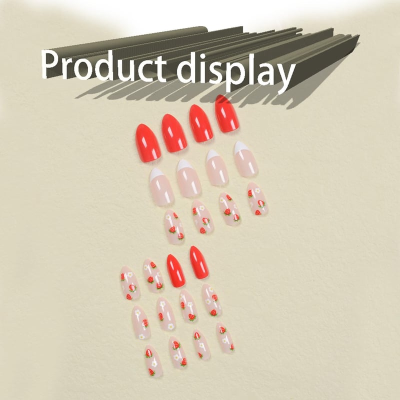 Cute Glossy Red Short French Tip Press-On Nails for Girls