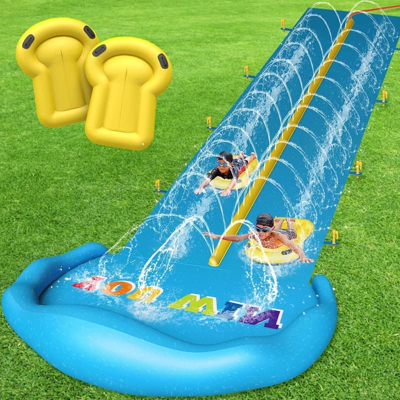 32.8 FT Heavy Duty Double Lane Water Slide for Kids & Adults