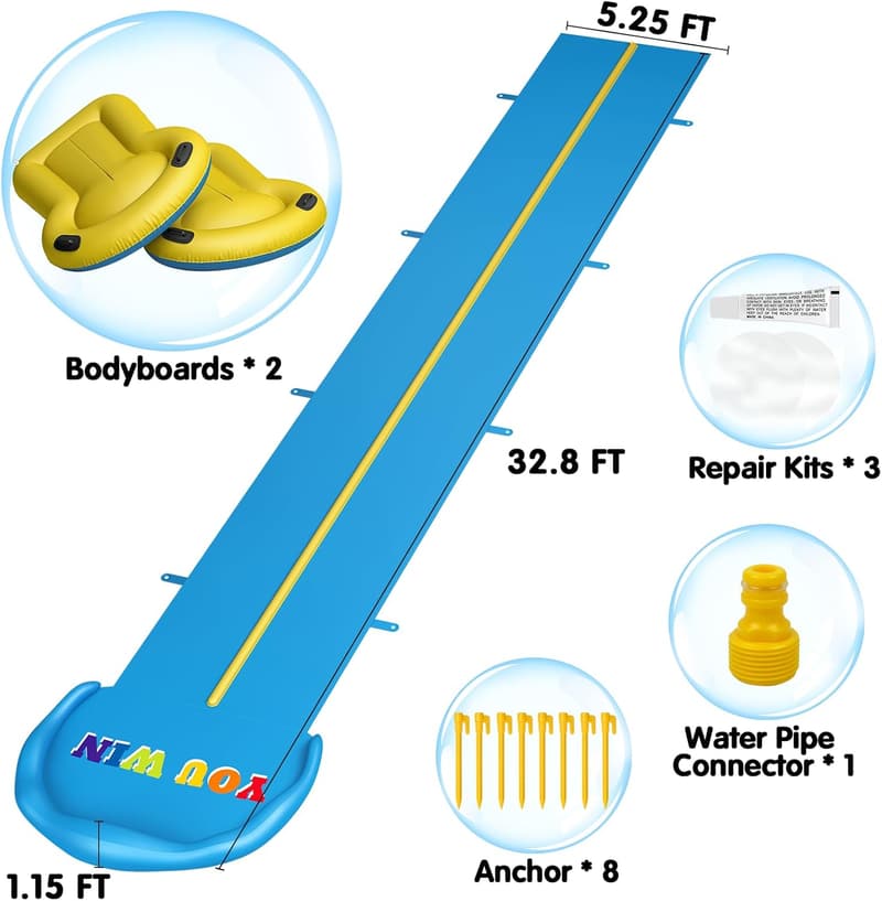 32.8 FT Heavy Duty Double Lane Water Slide for Kids & Adults