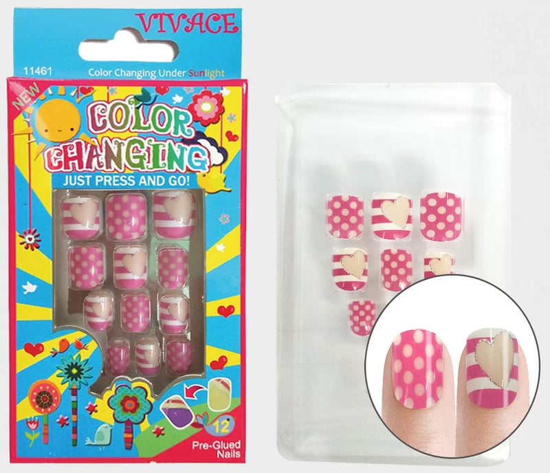 Color Changing Fake Nails - 4 Pack, Pre-Glued, Junior Style
