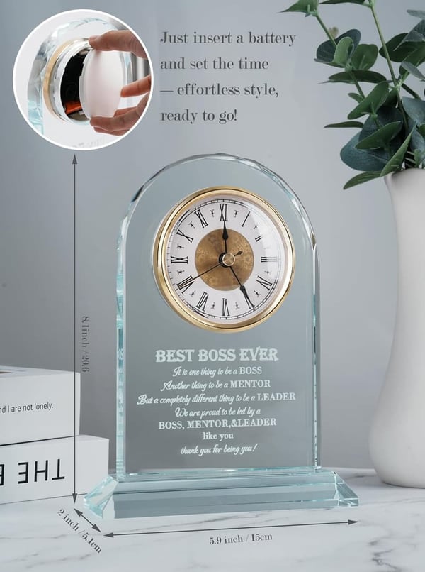 Elegant Glass Table Clock - Boss's Day Gift for Him/Her