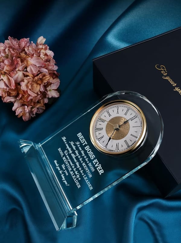 Elegant Glass Table Clock - Boss's Day Gift for Him/Her