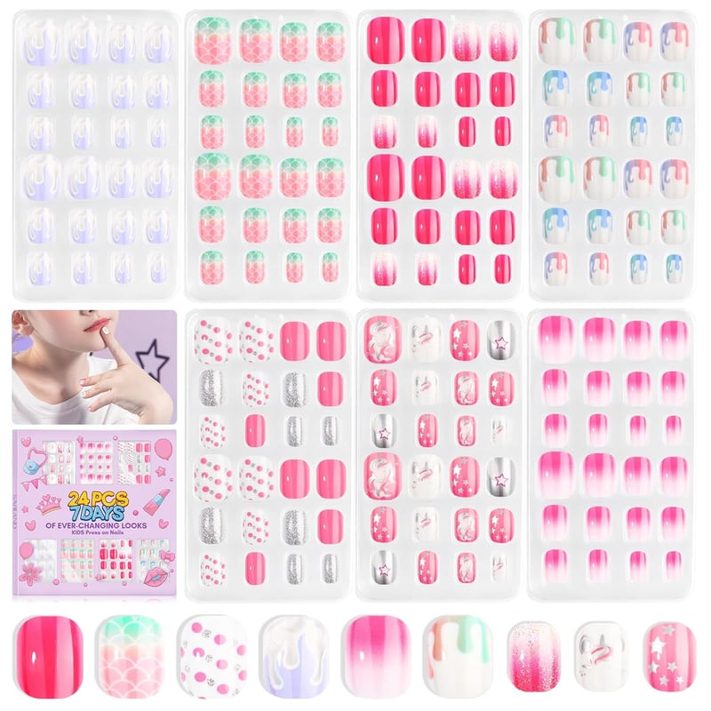 Children's Glitter Press-On Nails Set for Christmas Gifts