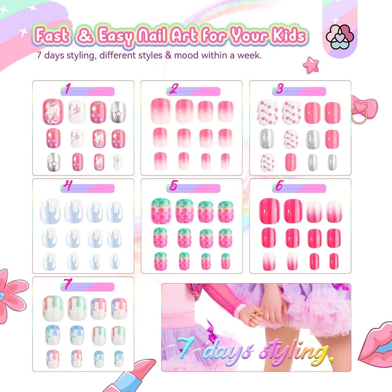Children's Glitter Press-On Nails Set for Christmas Gifts