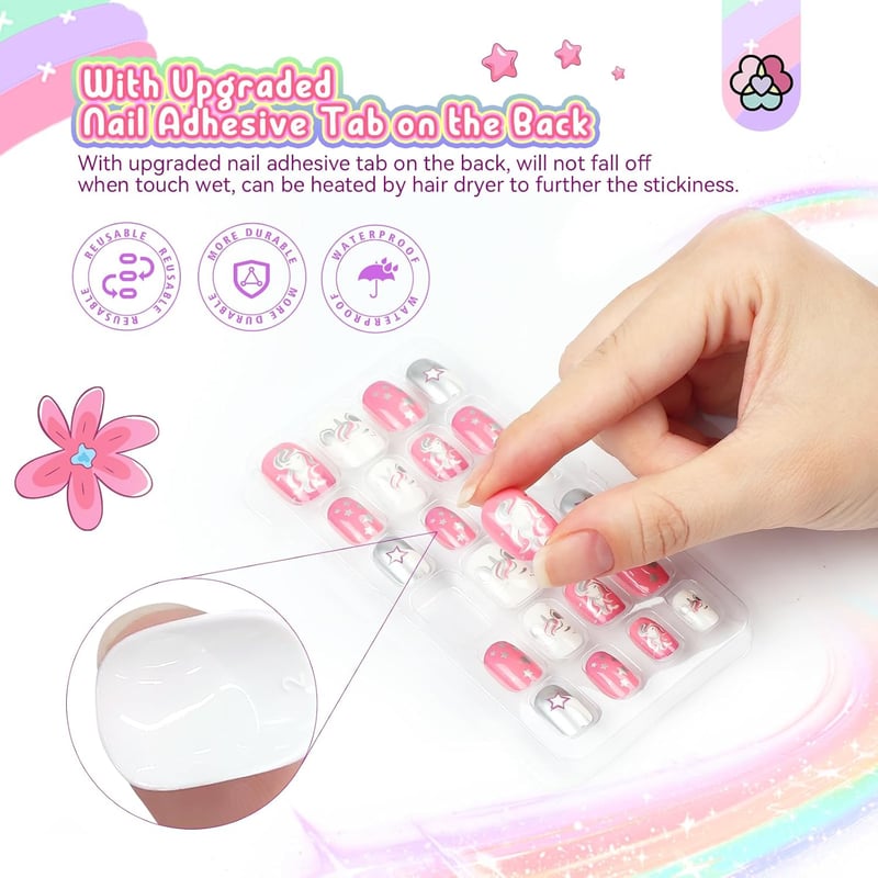 Children's Glitter Press-On Nails Set for Christmas Gifts