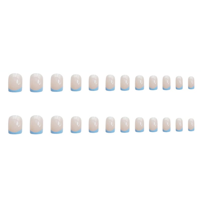 Medium Press-On Acrylic Nails for Women - French Blue Full Cover