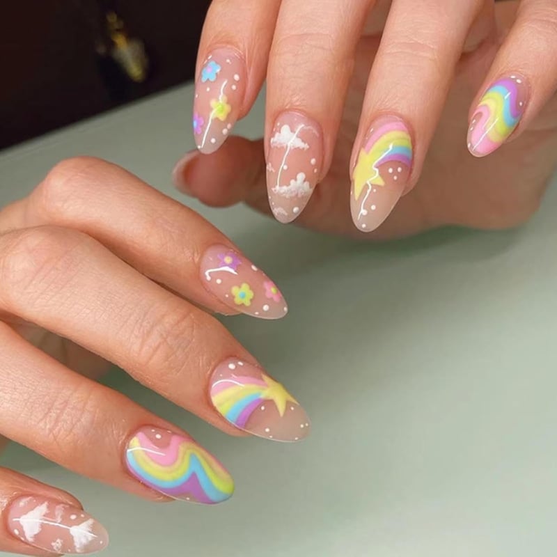 Nude Rainbow Press-On Acrylic Nails for Women – 24 PCS