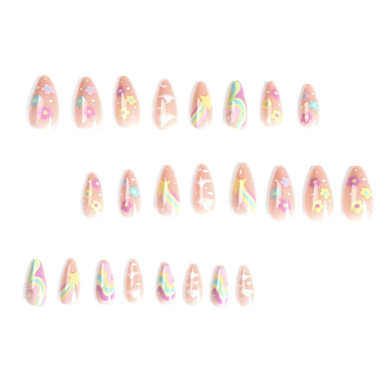 Nude Rainbow Press-On Acrylic Nails for Women – 24 PCS