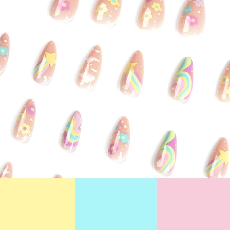 Nude Rainbow Press-On Acrylic Nails for Women – 24 PCS