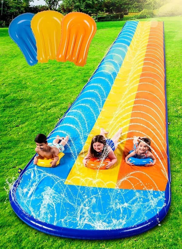 22.5FT Triple Water Slide with 3 Bodyboards for Summer Fun