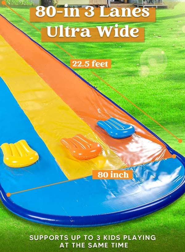22.5FT Triple Water Slide with 3 Bodyboards for Summer Fun