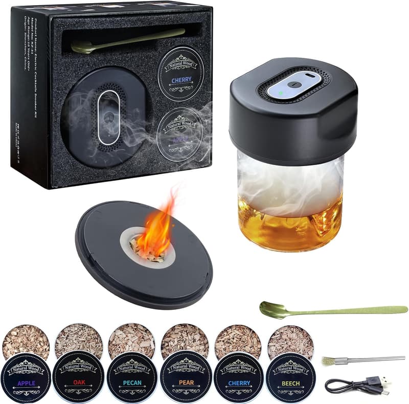 Whiskey Smoker Kit with 6 Wood Chips - Ideal Birthday Gift for Men