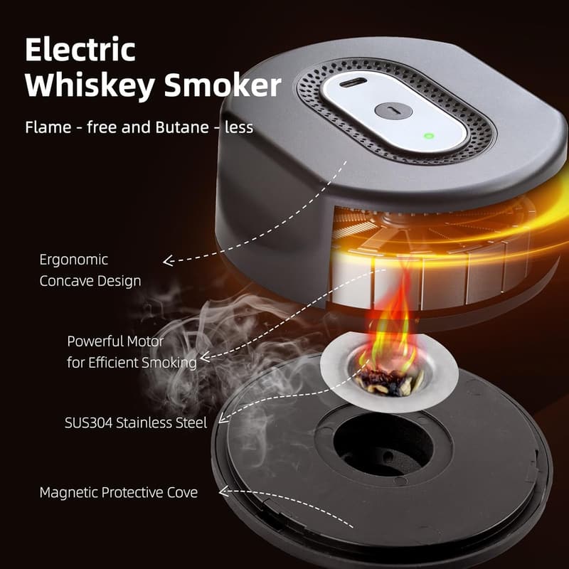 Whiskey Smoker Kit with 6 Wood Chips - Ideal Birthday Gift for Men