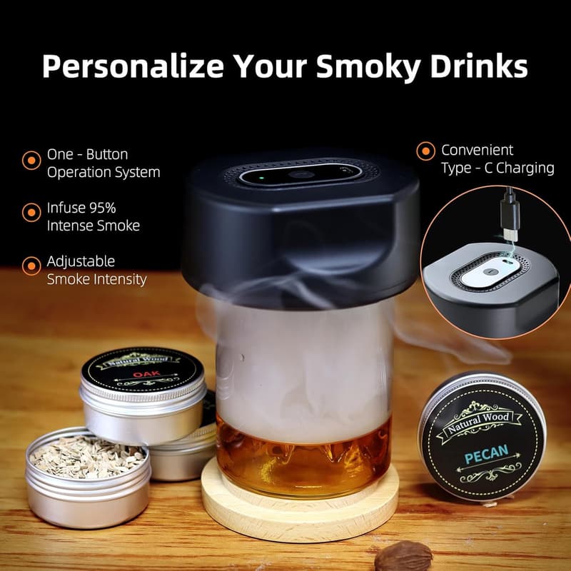 Whiskey Smoker Kit with 6 Wood Chips - Ideal Birthday Gift for Men