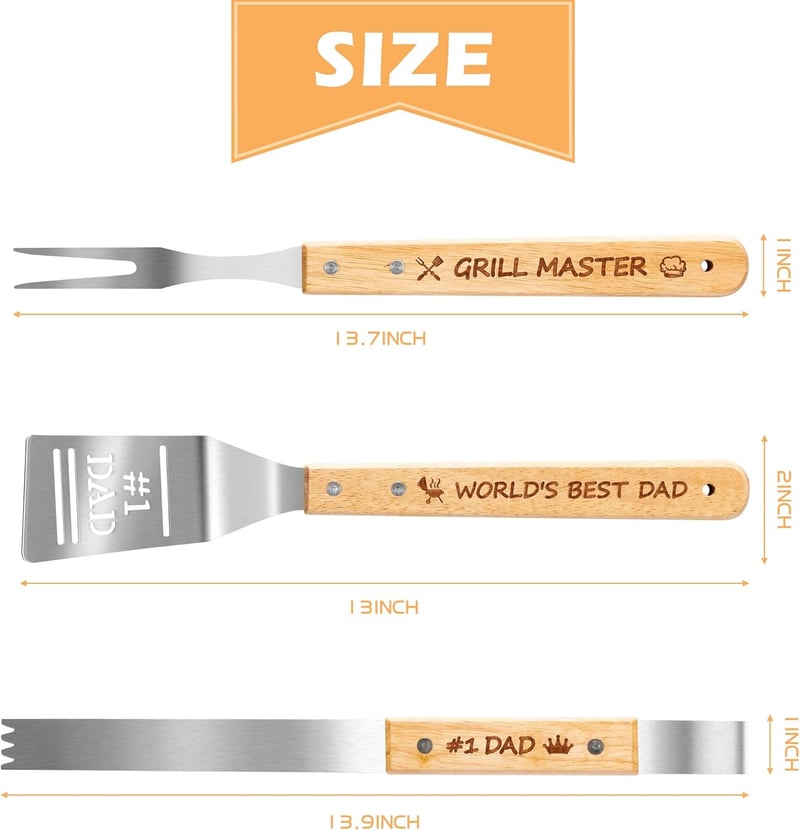 Father's Day BBQ Accessories Set - 3PCS Stainless Steel Grilling Tools