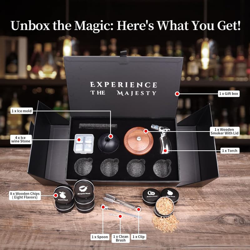 Cocktail Smoker Kit with Torch & 8 Wood Chip Flavors