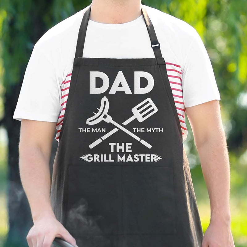Grill Master Apron for Dad - Adjustable Poly/Cotton with Pockets