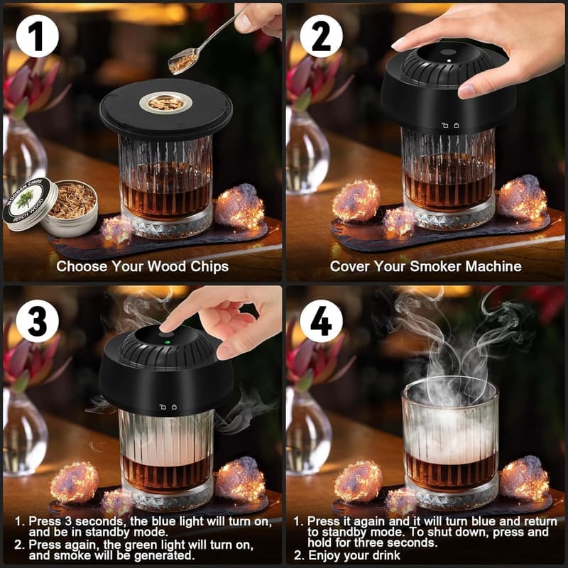 Electric Cocktail Smoker Kit with 6 Wood Chips – Perfect Gift for Men