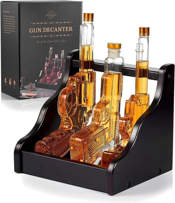 Personalized Gun Whiskey Decanter Set with Display Rack for Men