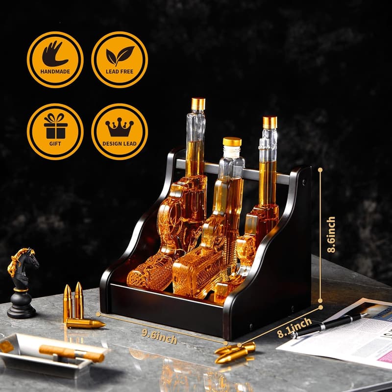 Personalized Gun Whiskey Decanter Set with Display Rack for Men