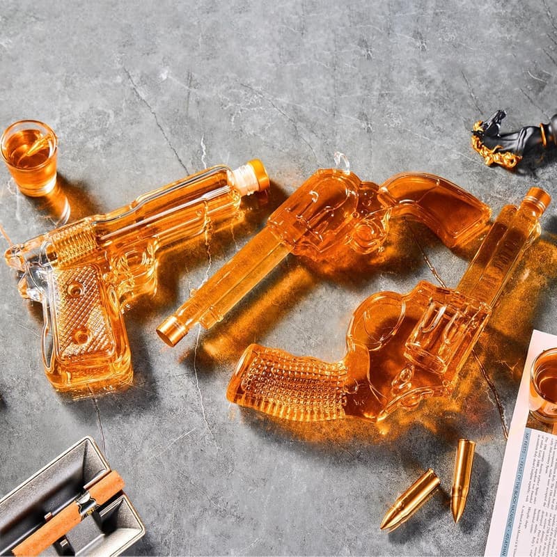 Personalized Gun Whiskey Decanter Set with Display Rack for Men