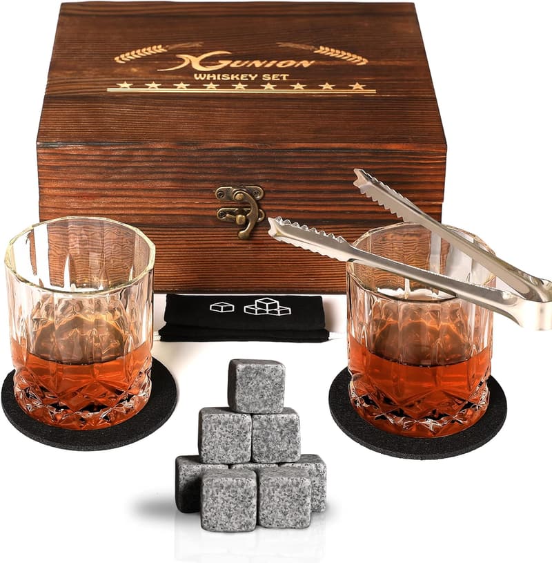Father's Day Whiskey Stones Gift Set with Glasses & Tongs