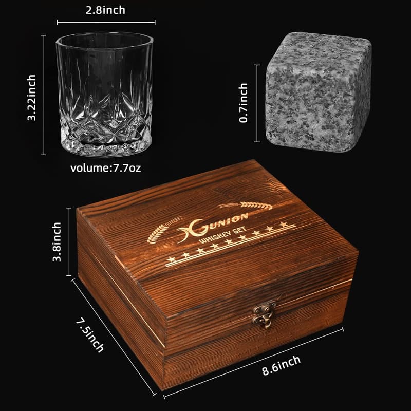 Father's Day Whiskey Stones Gift Set with Glasses & Tongs