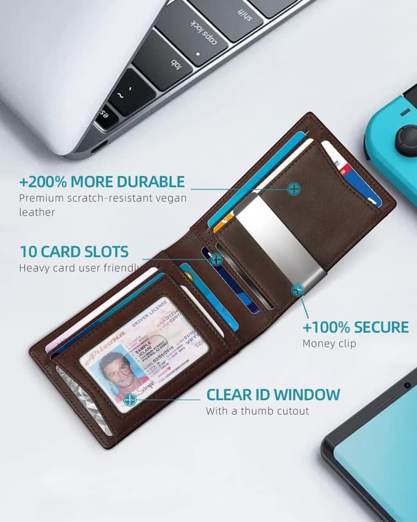 Slim RFID Leather Wallet with AirTag Holder for Men - Gift Boxed