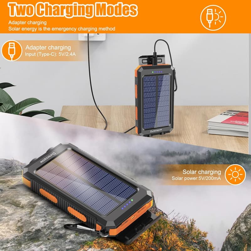 20000mAh Waterproof Solar Charger for Camping & Outdoor Use